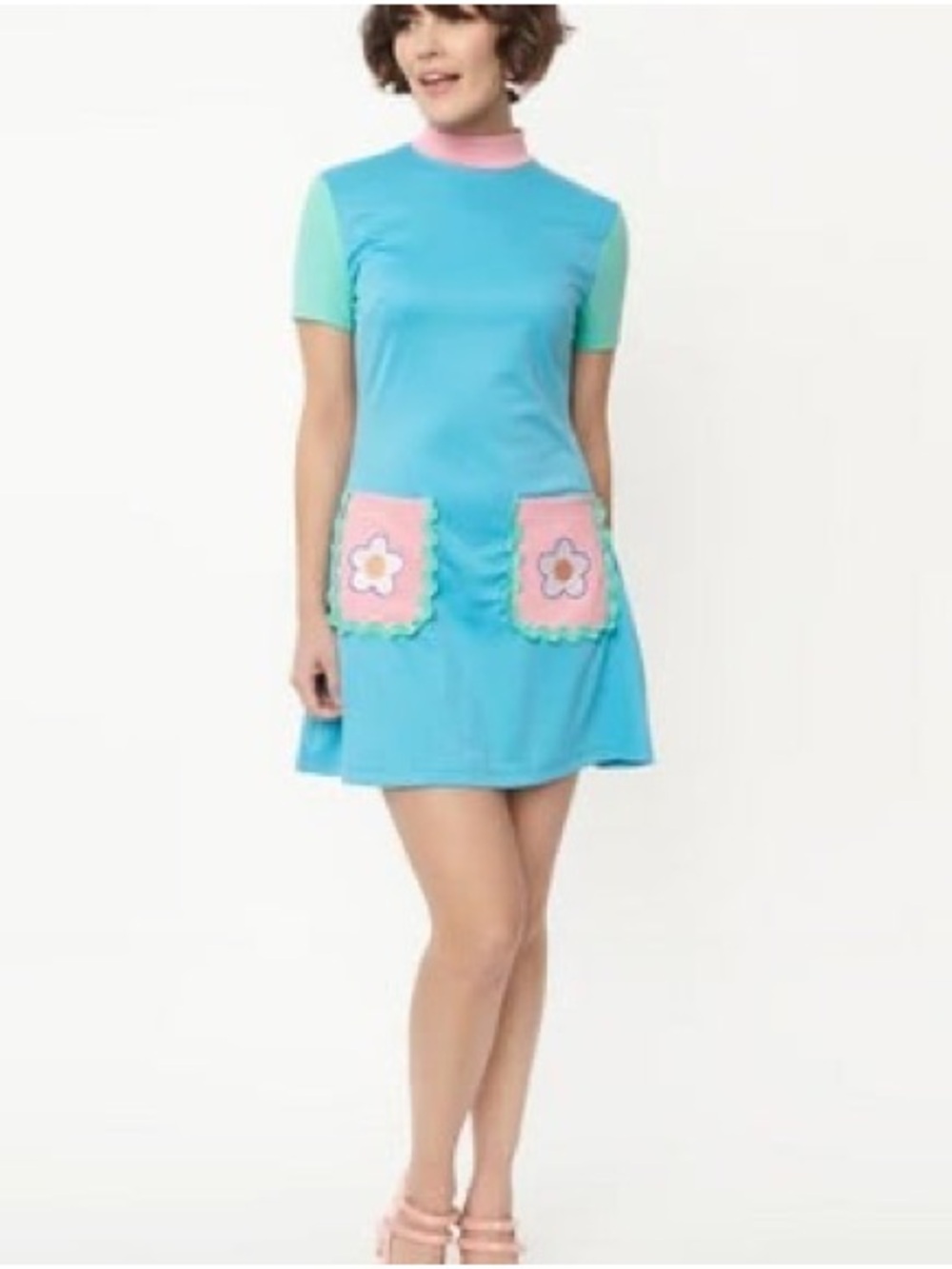 Smak Parlour Light Blue Colorblock Wave Maker Mini Dress